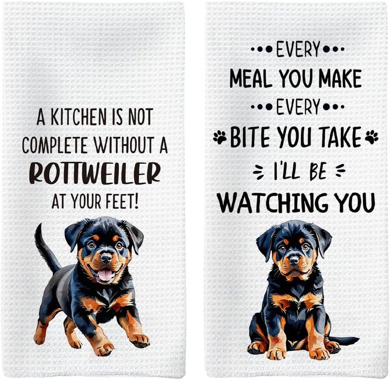 Tzhim Rottweiler Gifts Kitchen Towels Set of 2, Rottweiler Gifts for Women, Rottweiler Decor Hand Towels, Rottweiler Dog Dishcloths Tea Dish Towels for Kitchen, Dog Kitchen Bathroom Decor, 16x24inch - Image 1